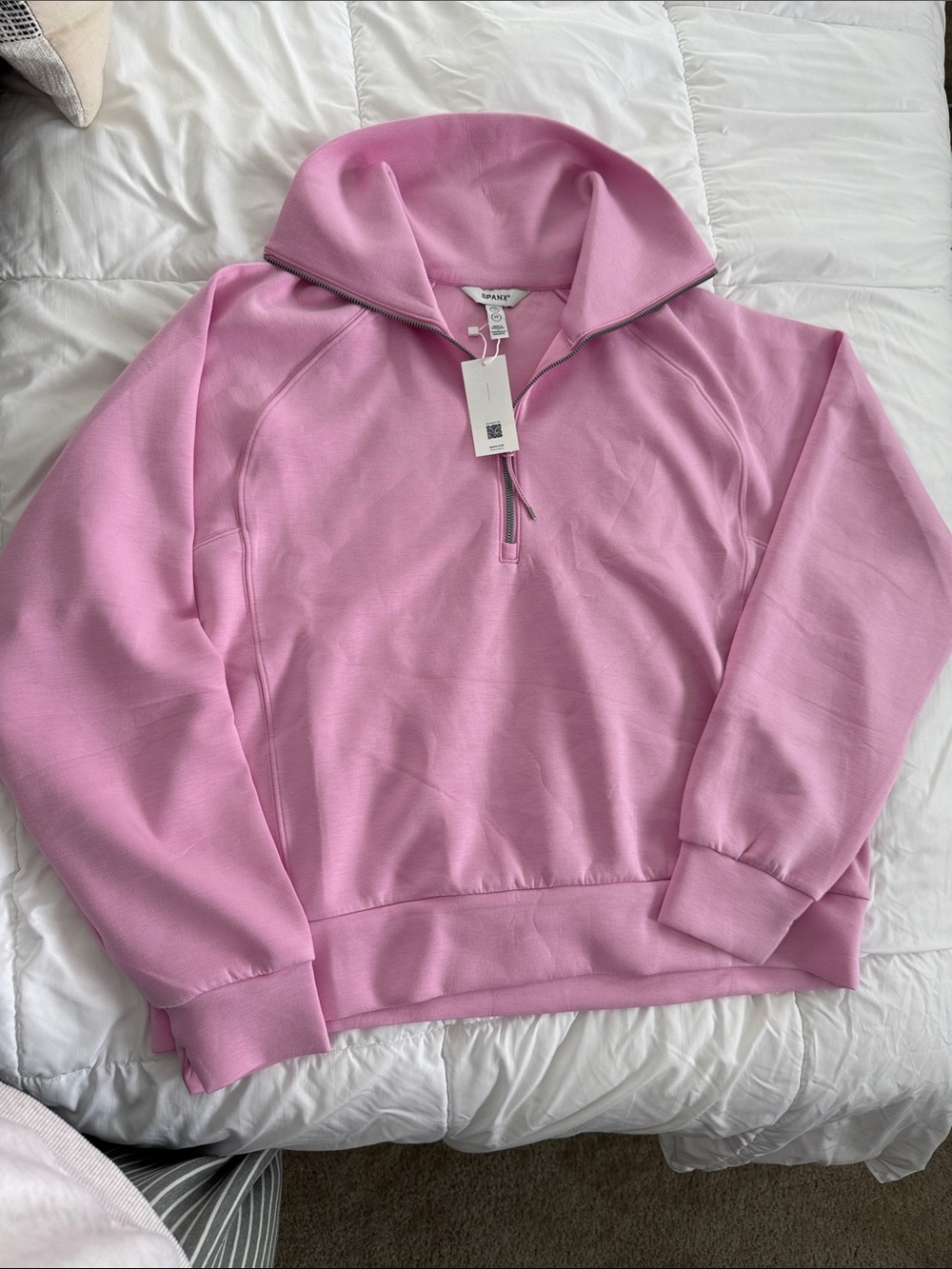 SPANX Light Pink Quarter-Zip Cowl Sweater